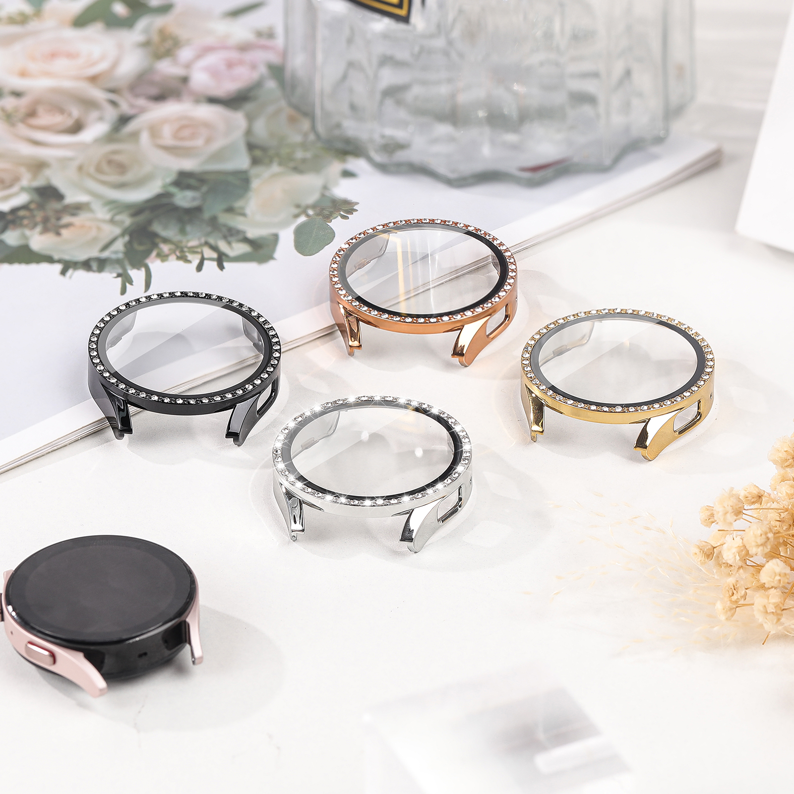 Smartwatch Watch Accessories For Women - Glass+Diamond Case for Samsung Galaxy watch